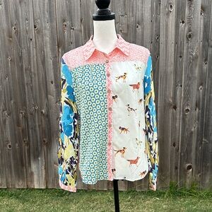 Boho-Geometric Patterned Button-Up Shirt EUC